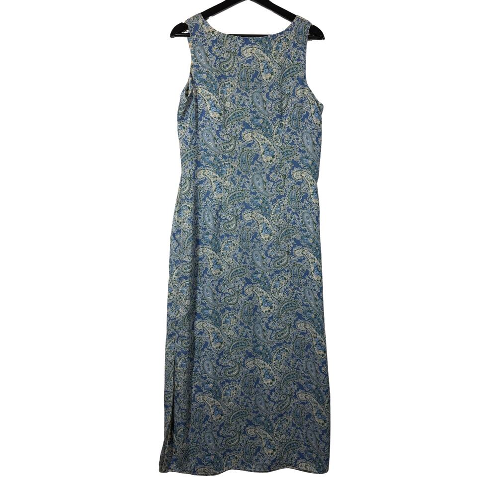 Reversible Blue Floral Dress 90s Tank Paisley Long Sleeveless Vintage Retro 10 - Picture 13 of 14